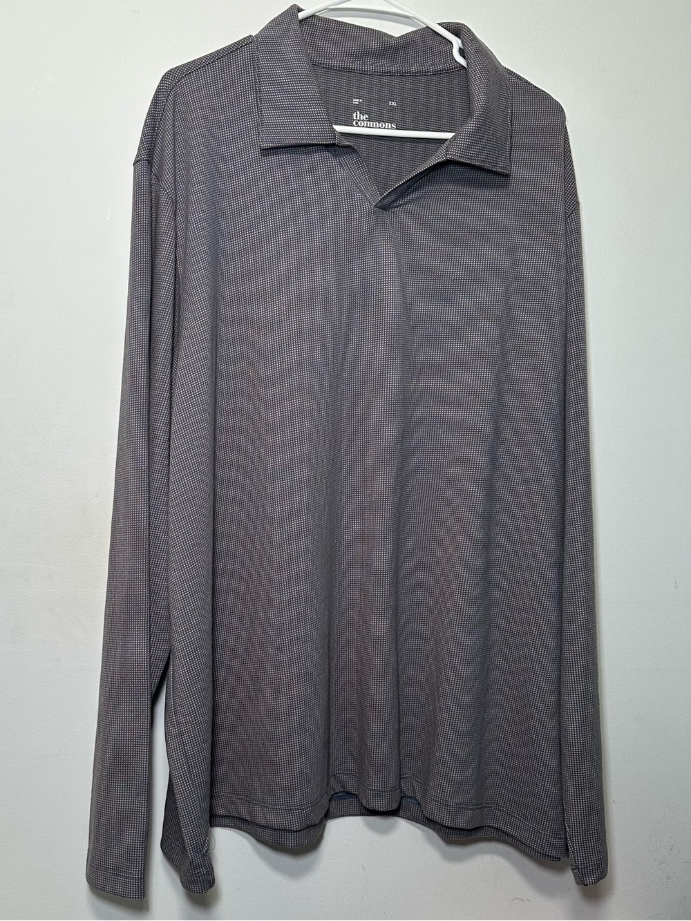 The Commons Men’s XXL Long Sleeve Knit Polo Shirt Blue Gray Micro Check Casual - Picture 4 of 13